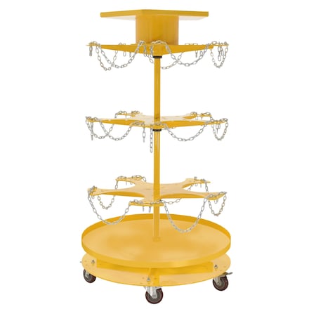 Vestil Steel 5 Gallon Pail Carousel Rack, 15 Pails W/ Casters 350 lbs. Capacity Per Shelf Yellow PAIL-T3-CAR-15-CK